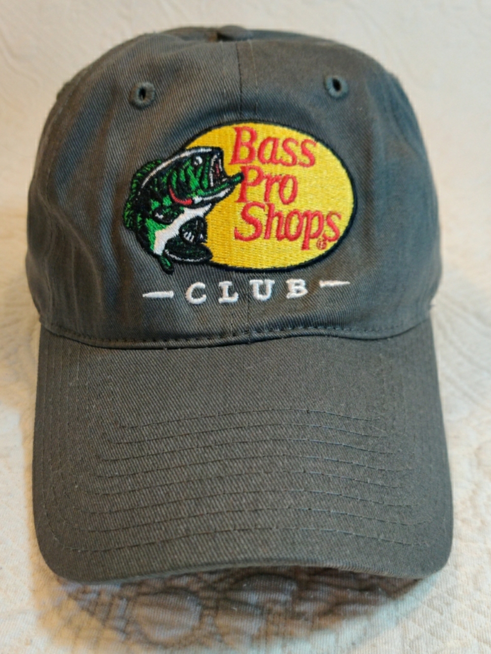 Bass Pro Shops Fishing Hat Cap Gray Adj Strap Vintage 90s Embroidered Club Logo